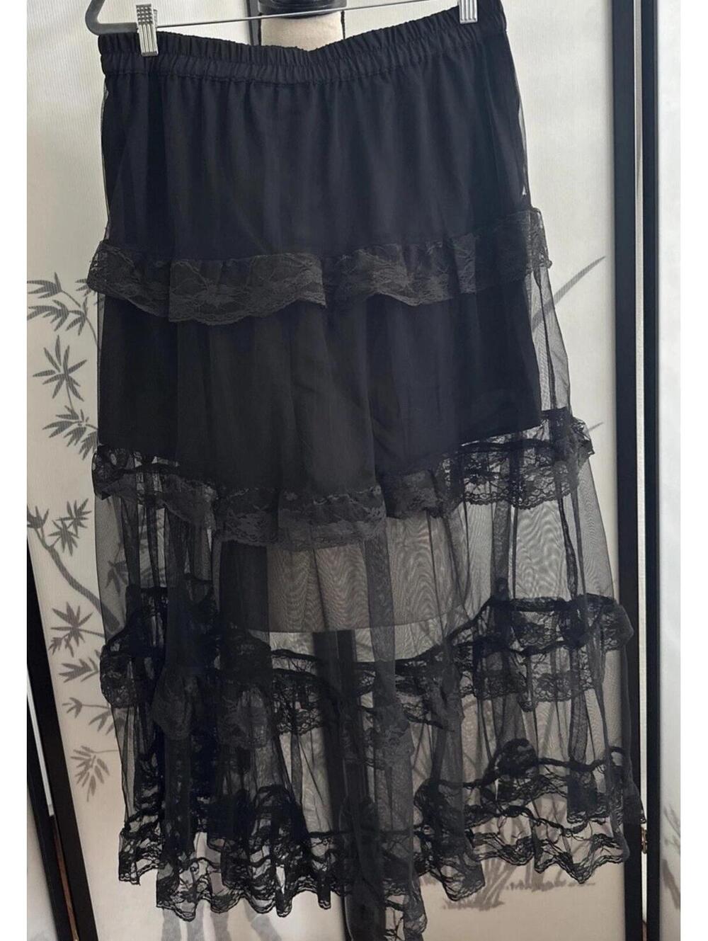 NWT Us Together Maxi Lace Tiered Skirt W/Shorts (underneath), XL, Black - Picture 2 of 9